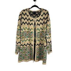 Chevron Knit Sweater XL Tan Western Aztec Boho Festival Hippie Indie Folk Chic